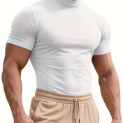 Resim Erkek Hızlı Kuruyan Atletik T-Shirt - Nefes Alabilir, Esnek, Yarım Boyun Egzersiz Üstü, Spor Salonu ve Açık Hava Aktiviteleri İçin, Siyah, Spor Gömlekleri 