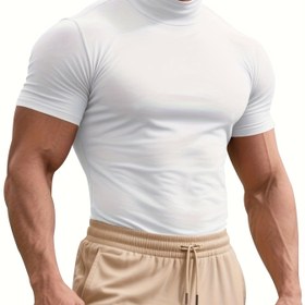 Resim Erkek Hızlı Kuruyan Atletik T-Shirt - Nefes Alabilir, Esnek, Yarım Boyun Egzersiz Üstü, Spor Salonu ve Açık Hava Aktiviteleri İçin, Siyah, Spor Gömlekleri 
