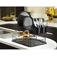 Resim Fevito Ömür Boyu Paslanmaz Bulaşıklık Bulaşık Sepeti Ikili Tabaklık Termo Plastik Kaplama Siyah 