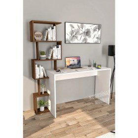 Resim Moonlife Koordinat Pratik Kitaplıklı Çalışma Masası Beyaz Ceviz 120X50 