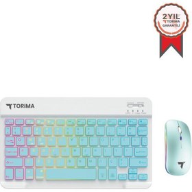 Resim Torima TMK-09 Mavi Şarj Edilebilir RGB Işıklı Kablosuz Klavye Mouse Seti 