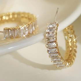 Resim Gümüş Kaplama Bakır Minimalist Lüks Stil Günlük Rahat Vintage Boho C Şeklinde Zirkonyalı Dekoratif Halka Küpeler 