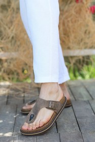 Resim GRADE Hakiki Crazy Deri EVA Taban Parmak Arası Ortopedik Tasarım Erkek Terlik Sandalet 