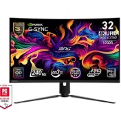 Resim MSI MPG 321CURX QD-OLED 31.5 3840x2160 UHD 240Hz 0.03 ms Curve 1700R QD-OLED HDMI DP Type-C True Black 400 Gaming Monitör 