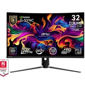 Resim MSI MPG 321CURX QD-OLED 31.5 3840x2160 UHD 240Hz 0.03 ms Curve 1700R QD-OLED HDMI DP Type-C True Black 400 Gaming Monitör 