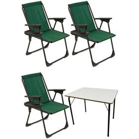 Resim Natura 3 Adet Kamp Sandalyesi Oval Bardaklık Yeşil + MDF Masa Yeşil 