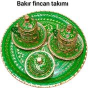 Resim woodhub Yeşil Bakır Kahve Fincan Takımı, 2 kişilik şık ve doğal kahve seti 