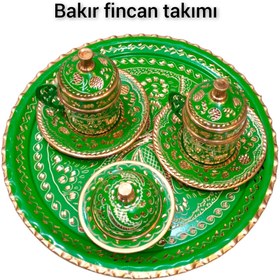 Resim woodhub Yeşil Bakır Kahve Fincan Takımı, 2 kişilik şık ve doğal kahve seti 