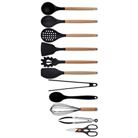 Resim Kitchen Design Lab Bambu Silikon Mutfak Seti Kaşık Kepçe Spatula Maşa Çırpıcı Makas 11'li Siyah 