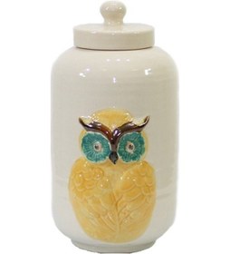 Resim Sarı Baykuşlu Beyaz Vazo Büyük 