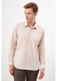 Resim Erkek Bej Pamuk Düz Desen Sert Yaka Regular Fit Gömlek 24mc004125653 Bej Bej 