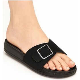 Resim 381 Rahat Ortopedik Taban Günlük Kadın Terlik Çift Toka Kadın Terlik Sim Detaylı Siyah 