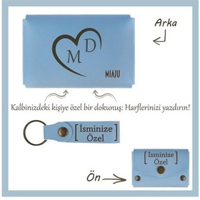 Resim Miaju Açık Mavi, Bir Kalp, Bir Sevda Sevgilinize Özel Tasarım İsme Ve Harfe Özel Cüzdan & Anahtarlık Seti Açık Mavi 