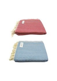 Resim 2'li Set Peştemal Plaj Havlusu , %100 Pamuk , Xxl 100x180cm, Marmaris, Kırmızı-ege Mavisi 