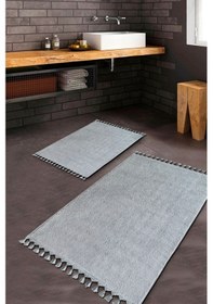Resim Saraz Halı Puffy Banyo Paspas 2 Li Saçaklı Yıkanabilir Grigri Gri 