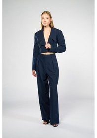 Resim Kadın Lacivert Geniş Yaka Crop Blazer Lacivert 