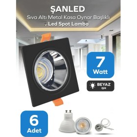 Resim ŞANLED 7W Sıva Altı Oynar Başlık GU10 Kare Siyah Beyaz Işık LED Spot Lamba-6 Adet 