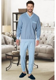 Resim Mecit Pijama Mecit 2766 Erkek Mavi Büyük Beden Uzun Kollu Pijama Takımı 