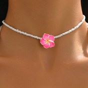 Resim 1 adet Bohemian Hawaii Hibiskus Çiçeği Boncuklu Kolye Kadınlar için - Yumuşak Kil Yumurta Çiçek Tasarımı, Beyaz Boncuklar Pembe Çiçek Acenti ile, Günlük Giyim ve Plaj Tatilleri için Mükemmel, Tatil Takıları, Tropikal Stil, El Yapımı Görünüm 