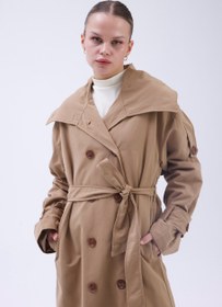 Resim Dik Yaka Oversize Trençkot Camel - M/L 