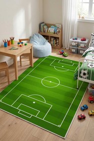 Resim Gökotta Futbol Sahalı Dijital Baskılı Yıkanabilir Çocuk Halısı Oyun Halısı 