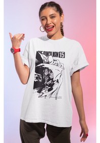 Resim One Punch Man Baskılı Unisex Oversize Anime Tişört Beyaz 