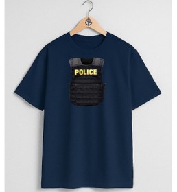 Resim Oversize Polis Çelik Yelek Göğüs Tasarımlı Unisex T-shirt Lacivert 