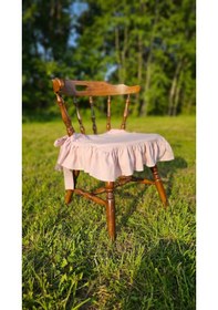 Resim Toz Pembe El Yapımı Buldan Yıkanmıs Keten 4 Tarafı Fırfırlı Sandalye Minderi Pembe 