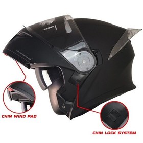 Resim Motoanl Motosiklet Güneş Vizörü Çene Açılır Kask Mat Siyah 