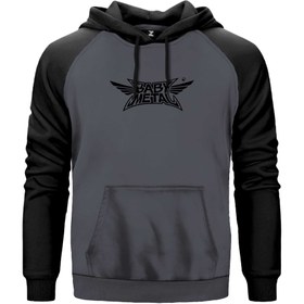 Resim Babymetal Logo Black Renkli Reglan Kol Sweatshirt Kapşonlu - 4XL / Gri 
