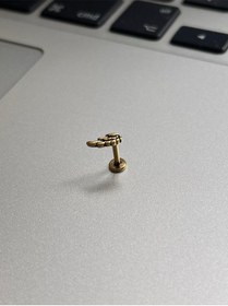 Resim 316 Cerrahi Çelik Tragus Helix Kıkırdak Conch Minimal Melek Kanadı Piercing Gümüş - Mavi 