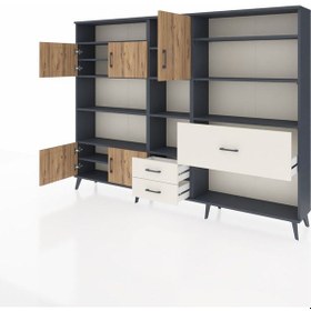 Resim Arges Dolap 13 Raflı 3 Çekmeceli 5 Kapaklı 220x30x163 Antrasit-ça Antrasit-çam/aytaşı 