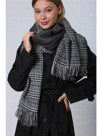 Resim Luminos Butik Kadın Çift Taraflı Kazayağı Desenli Atkı - Şal 70X185 cm LMNS1214 