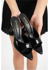 Resim Giamgia Store Kadın Rugan Sivri Burun Tek Bantlı İnce Topuklu Stiletto Terlik Abiye Ayakkabı-2281 Siyah Yankee 