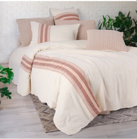 Resim %100 Pamuk Çift Kişilik Nevresim Takımı, İpliği Boyalı Kumaş Yatak Örtüsü 200x220cm, Kahverengi 