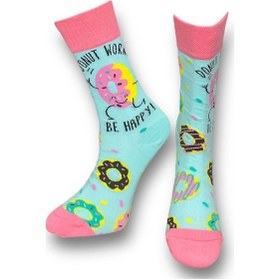 Resim Me-vo Tekli Bebe Mavisi Renkli Unisex Esnek Nem Alabilen Pamuklu Donut Desenli Soket Çorap Bebek Mavisi 