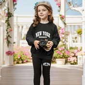 Resim New York & Brooklyn Kızlar Harf Baskılı Sweatshirt ve Tayt Takımı, 2 Parça Günlük Kıyafet, Polyester Örme, Esnek, Düzenli Kalıp, Sonbahar/Kış Sezonu İçin Uygun, Genç Modası Kombini, Dış Mekan Giyimi, Dışarıda Kullanım İçin Mükemmel 