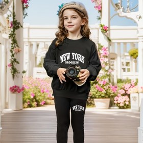 Resim New York & Brooklyn Kızlar Harf Baskılı Sweatshirt ve Tayt Takımı, 2 Parça Günlük Kıyafet, Polyester Örme, Esnek, Düzenli Kalıp, Sonbahar/Kış Sezonu İçin Uygun, Genç Modası Kombini, Dış Mekan Giyimi, Dışarıda Kullanım İçin Mükemmel 