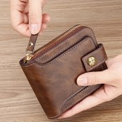 Resim 1 adet Erkek PU Düğme Süsü Fermuarlı Çanta, Küçük Kredi Kartı Tutucu, Bifold Cüzdan, Basit Taşınabilir Cüzdan 