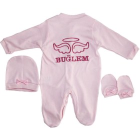 Resim bebegen Kız Bebek Isme Özel Pembe Nakışlı Bereli Eldivenli Pembe Tulum 