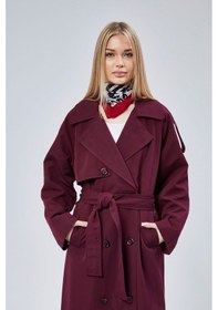 Resim Kadın Oversize Astarlı Uzun Trençkot Bordo 