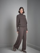 Resim Pileli Bol Paça Kahverengi Triko Pantolon 