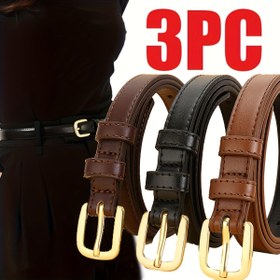 Resim 3 Parça Kadın PU Kemer Seti, Vintage Altın Tokalı Klasik Kemeri, Üç Renk Seçeneğiyle Etek ve Kot Pantolonlar İçin İş Partiye Uygun Hediye 