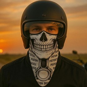 Resim Piston Kurukafa Desenli Dikişsiz Dijital Baskı Baf Buff Bandana Boyunluk 