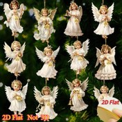Resim 2D Düz, 12 adet Vintage Noel Melek Ahşap Kolye - Yapay Ahşap Asılı Süsler 2D Düz Tasarım ile, Ev ve Dış Mekan Tatil Dekorasyonu için Mükemmel, Doğum Günü Partileri ve Şükran Günü Kutlamaları için İdeal, Elektrik Gerektirmez, Noel Süsleri, 2D Düz 