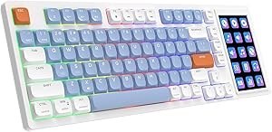Resim Coverzone AJAZZ AKP815%75 Low Profile Mekanik Klavye, 4.33'' LED Dokunmatik Ekranlı, Programlanabilir RGB Gasket Kablolu Klavye, 16 Tuşlu Özel Masa Kontrolcüsü (Mavi Beyaz - Kırmızı Switch) 