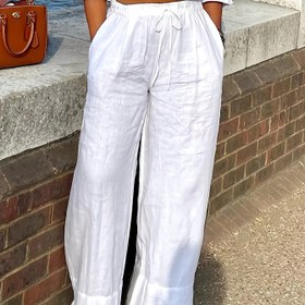 Resim Kadınlar İçin Bol Kesim Bağcıklı Pantolon - Şık Düz Renkli, Hafif ve Esnek Tasarım İlkbahar/Yaz için, Makinede Yıkanabilir, Beyaz, Sevimli Pantolon, Ayarlanabilir Konfor, Rahat Giyim, Gevşek Kalıp, Yumuşak Kumaş 