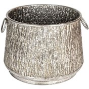 Resim Euroflora HDYEN03848 Kabartma Desenli Kulplu Metal Kazan Saksı Gümüş Eskitme 39,5x29cm 