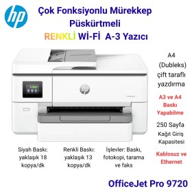 Resim Hp Officejet Pro Wi-Fi + Tarayıcı + Fotokopi + Faks Renkli Çok Fonksiyonlu Mürekkep Püskürtmeli Yazıcı Kopyası + 1 Paket A3 Yazıcı Kağıdı Hediye 