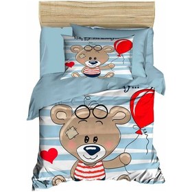 Resim Yenidoğan Erkek Bebek Nevresim Takımı Pamuklu Bear Baloon 